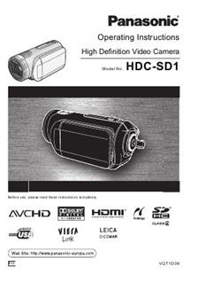 Panasonic HDC SD 1 manual. Camera Instructions.